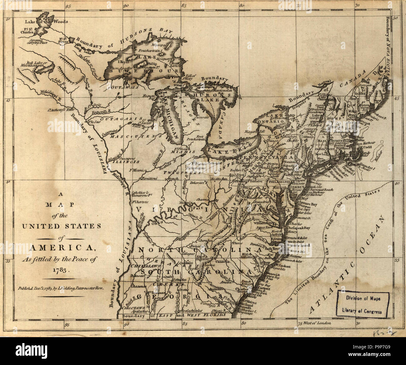 A map of the United States of America, as settled by the peace of 1783