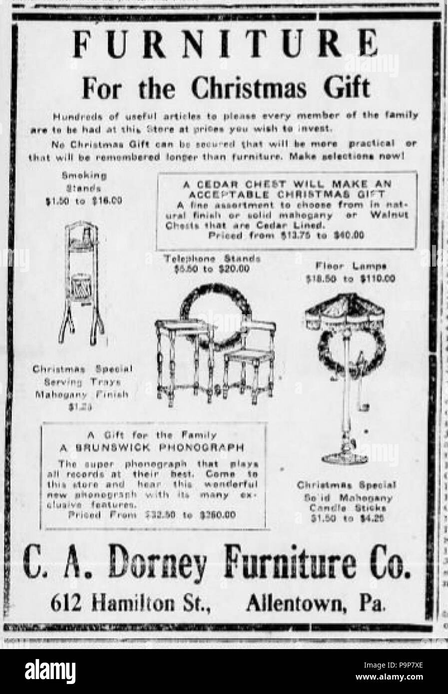37 1918 C A Dorney Furniture Newspaper Ad Allentown Pa Stock