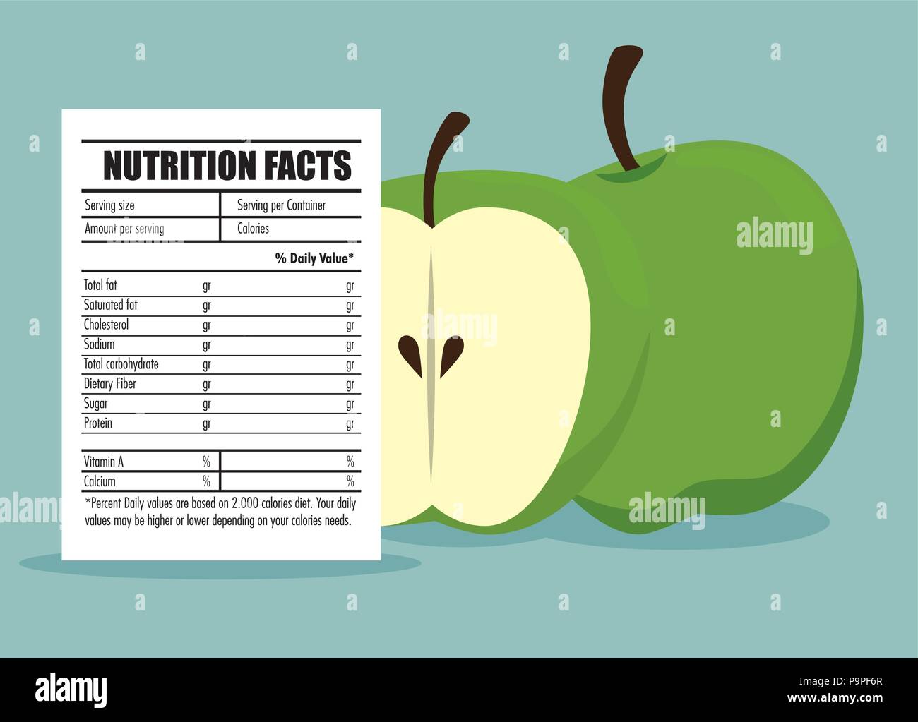 healthy food with nutritional facts vector illustration design Stock