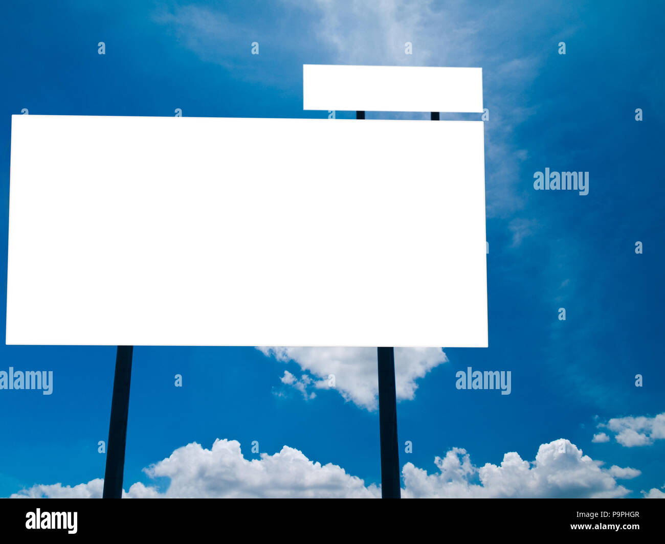 Blank billboard with cloud and blue sky background. Stock Photo