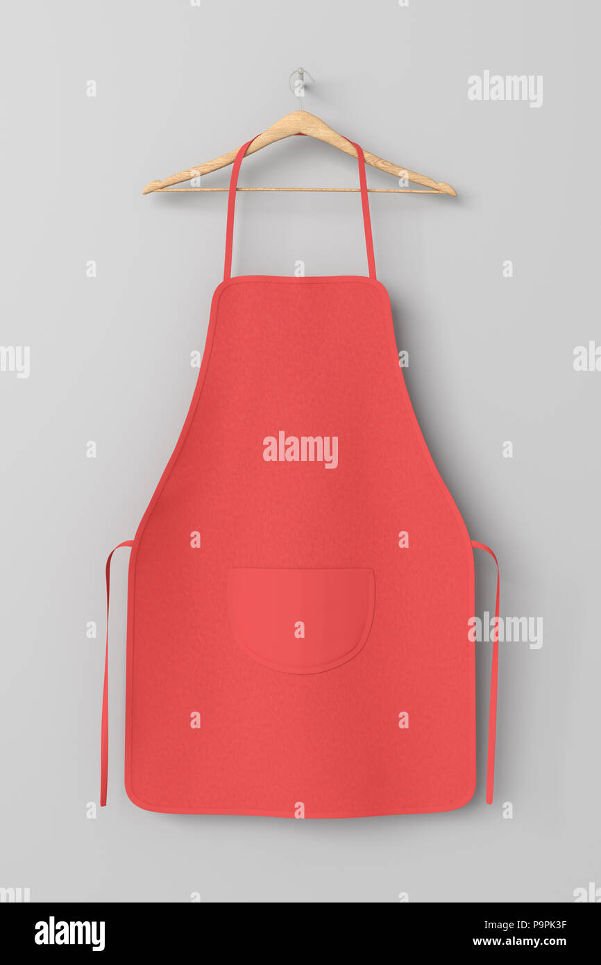 Blank red apron with pocket on hanger isolated with clipping path ...
