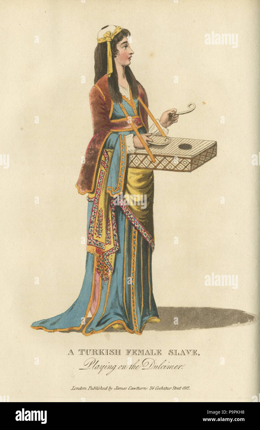 91 A Turkish female slave playing at the Dulcimer - Hobhouse John Cam Lord Broughton - 1813 Stock Photo