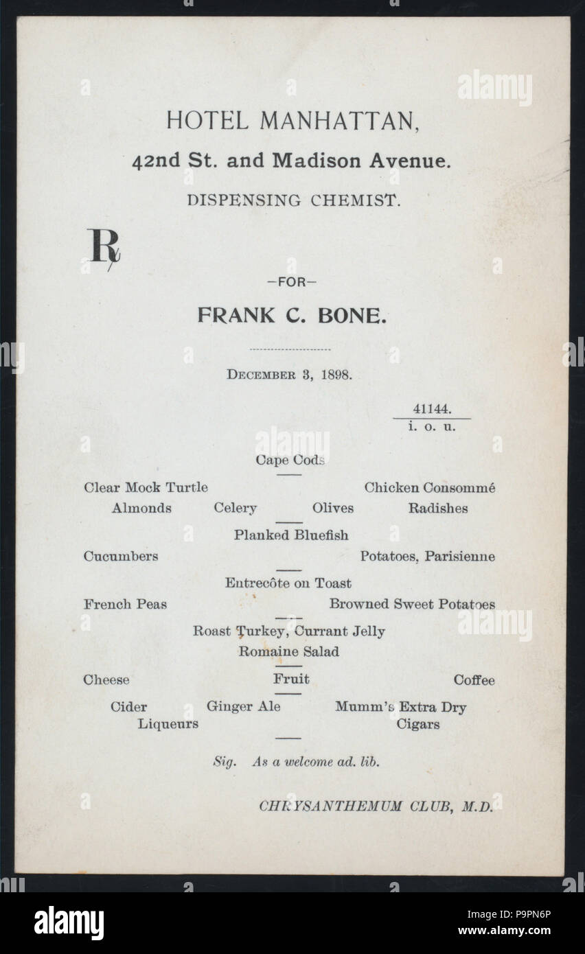 569 DINNER FOR FRANK C. BONE (held by) CHRYSANTHEMUM CLUB (at ...