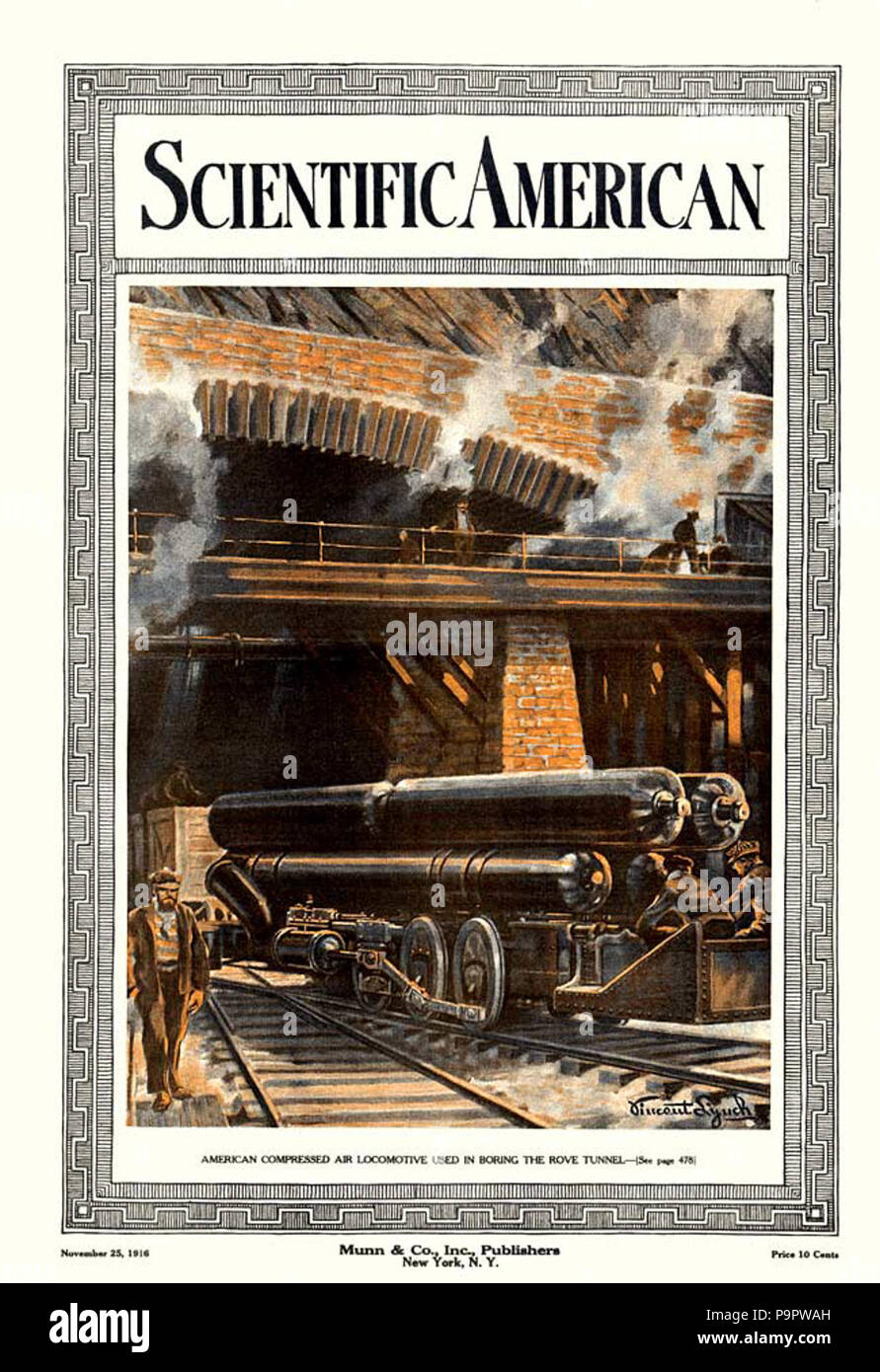 123 American compressed air locomotive used in boring the Rove Tunnel Scientific American 1916-11-25 Stock Photo