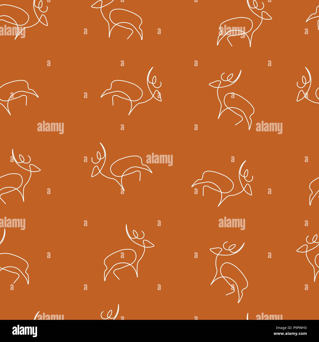 Deer animal pattern seamless. Vector illustration. Brown background. Stock Vector