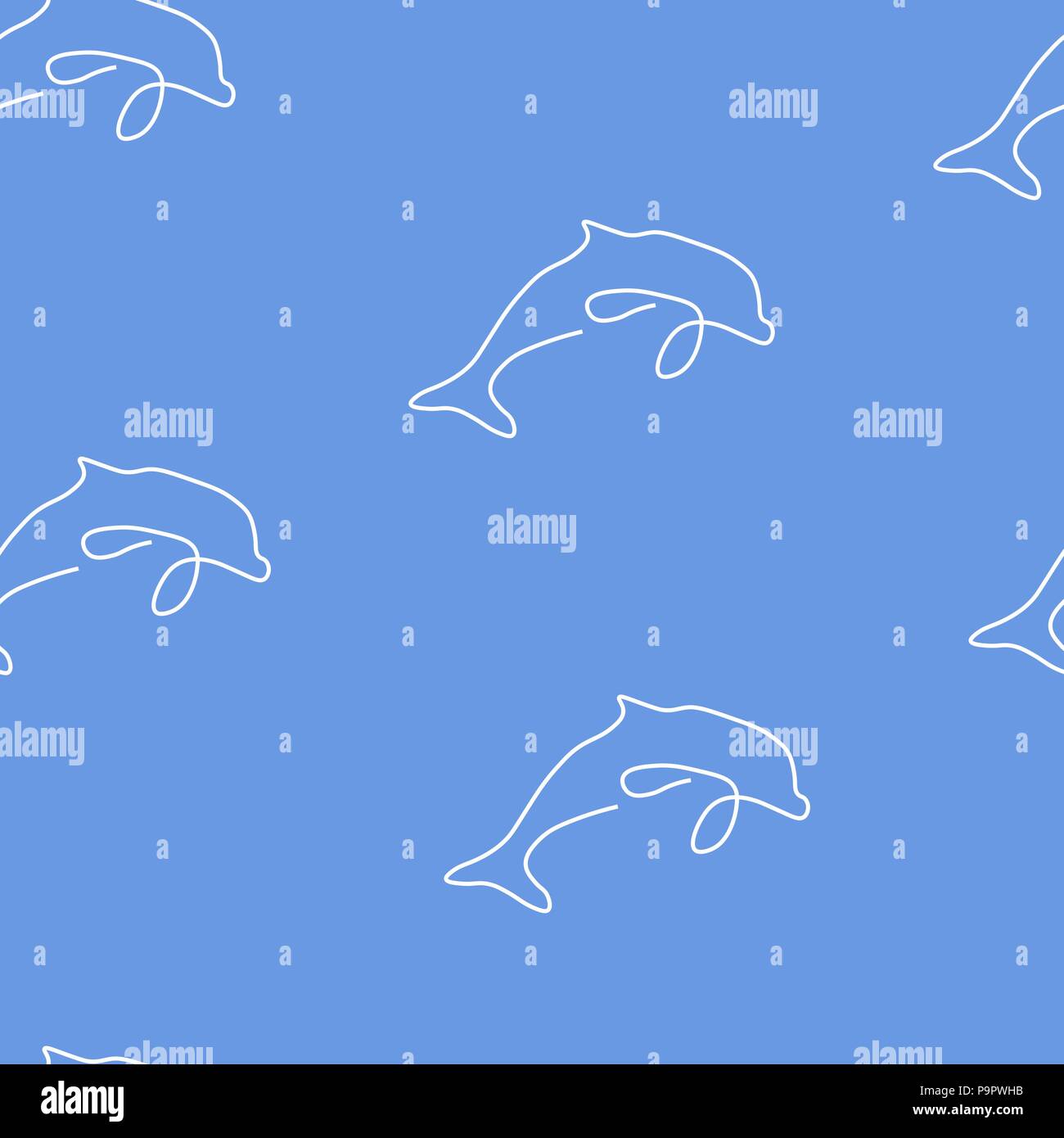 Dolphin animal pattern seamless. Vector illustration. Blue background. Stock Vector
