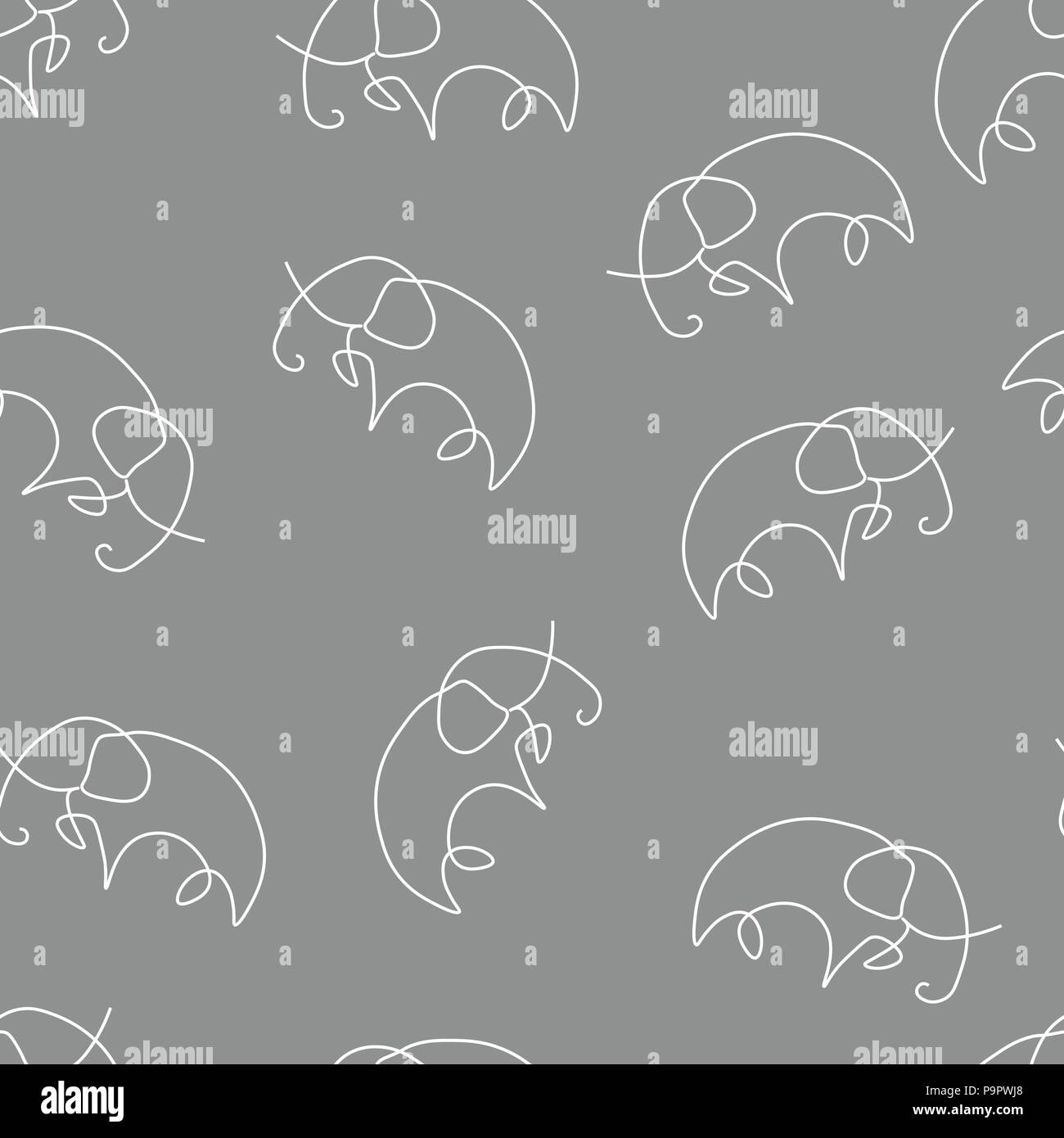 Elephant animal pattern seamless. Vector illustration. Gray background. Stock Vector