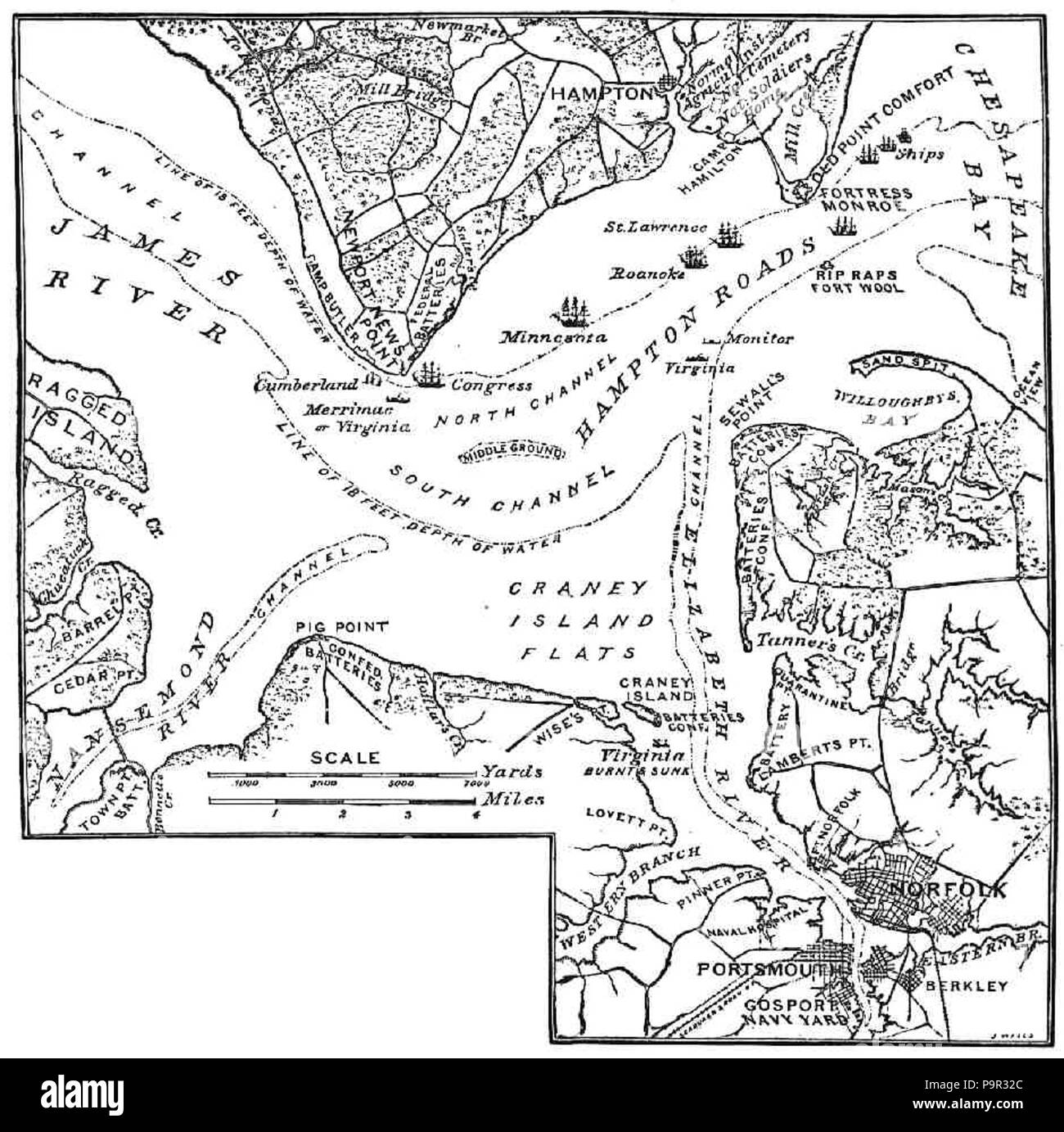 188 Battle of Hampton Roads Map Stock Photo Alamy