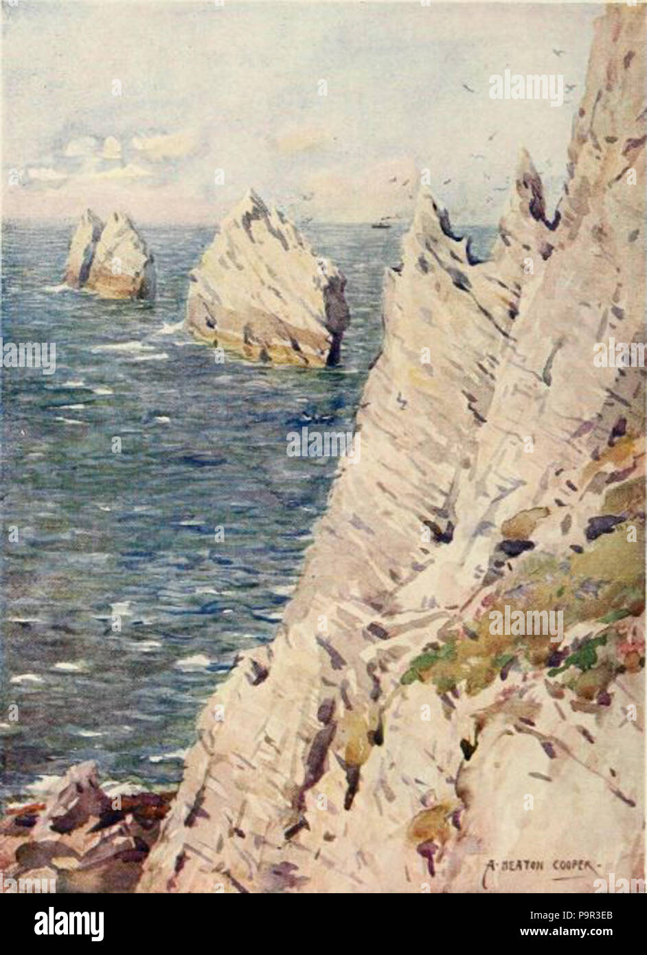 191 Beautiful Britain - The Isle of Wight - by G.E. Mitton - 8 THE NEEDLES Stock Photo