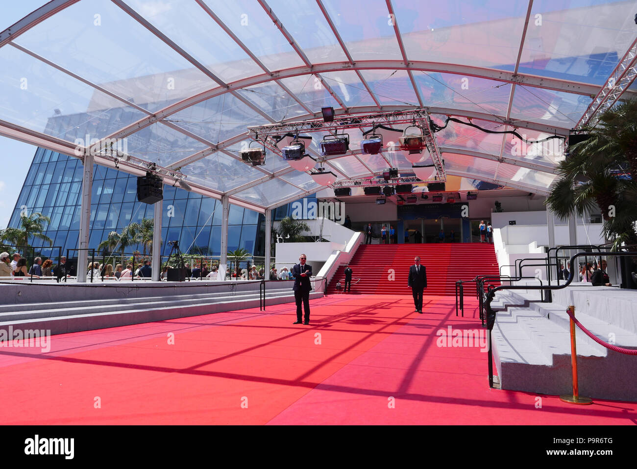 CANNES, FRANCE-MAY 14: Stair of Festival Palace shown on may, 2018 in Cannes, France. The red carpet for the famous ascent of steps of artists of the International Film Festival. Stock Photo