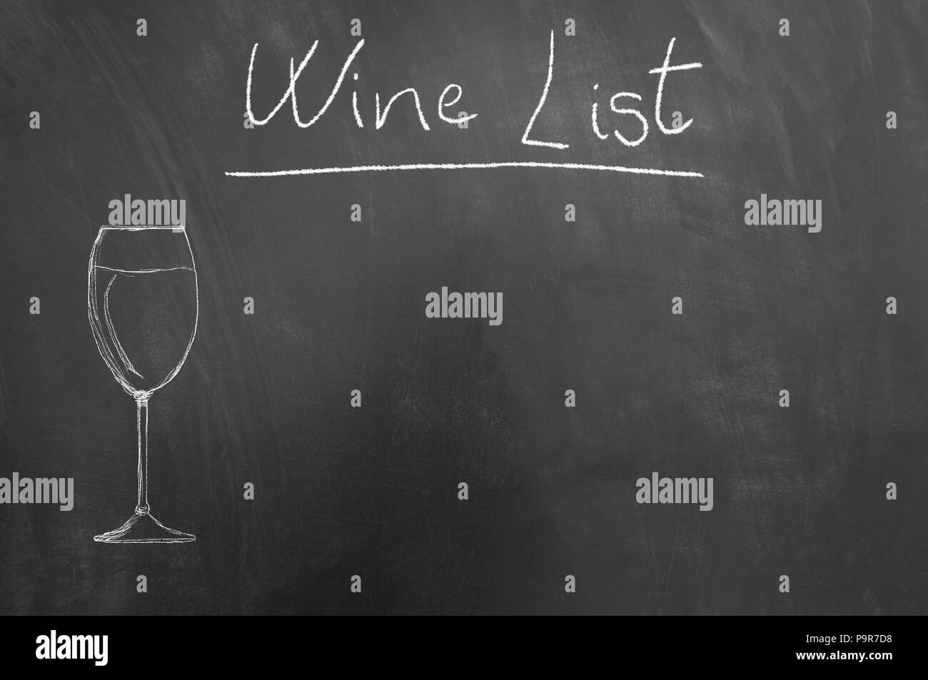 Wine list chalk text glass drawing on blackboard or chalkboard as alcohol drink menu board concept with copy space Stock Photo