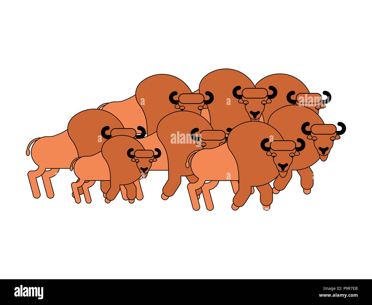 Bison Herd Aurochs Flock Wild Bull Buffalo Vector Illustration Stock Vector Image Art Alamy