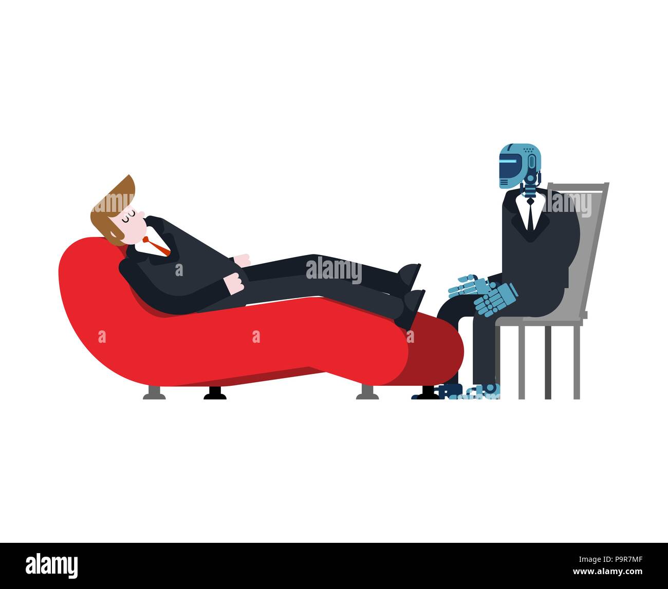 Robot psychologist. Man Reception of Cyborg psychotherapist. Vector ...