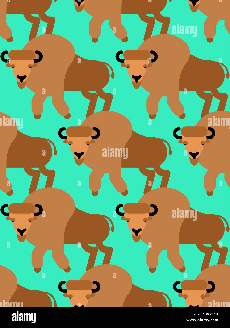 Bison patterrn. Aurochs Zubr background. Wild Bull ornament. Buffalo