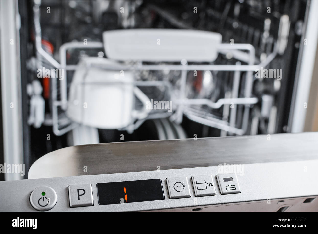 closeup dishwasher control panel, selectable washing mode Stock Photo