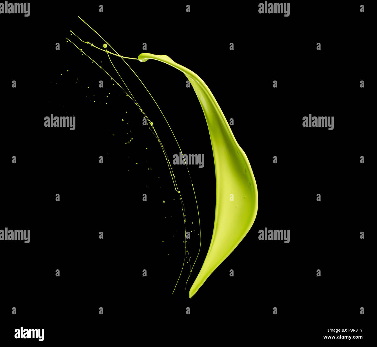 Colored splashes in abstract shape, isolated on black background. Stock Photo