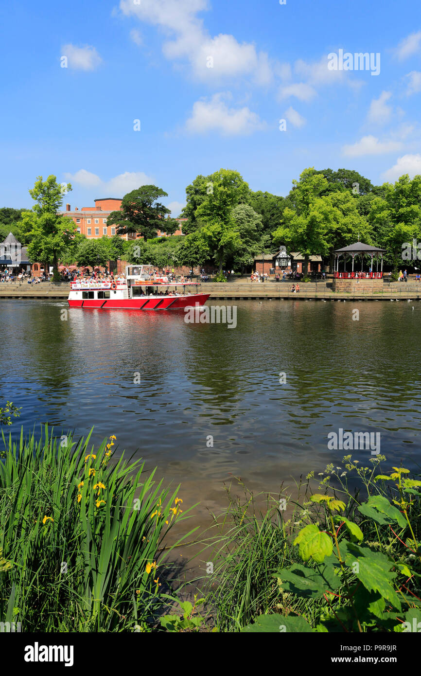Cheshire Rivers People and boats at the River Dee Embankment, Chester City, Cheshire ...