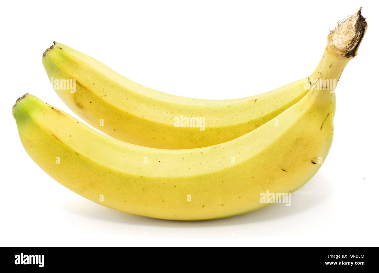 Two whole bananas isolated on white background Stock Photo