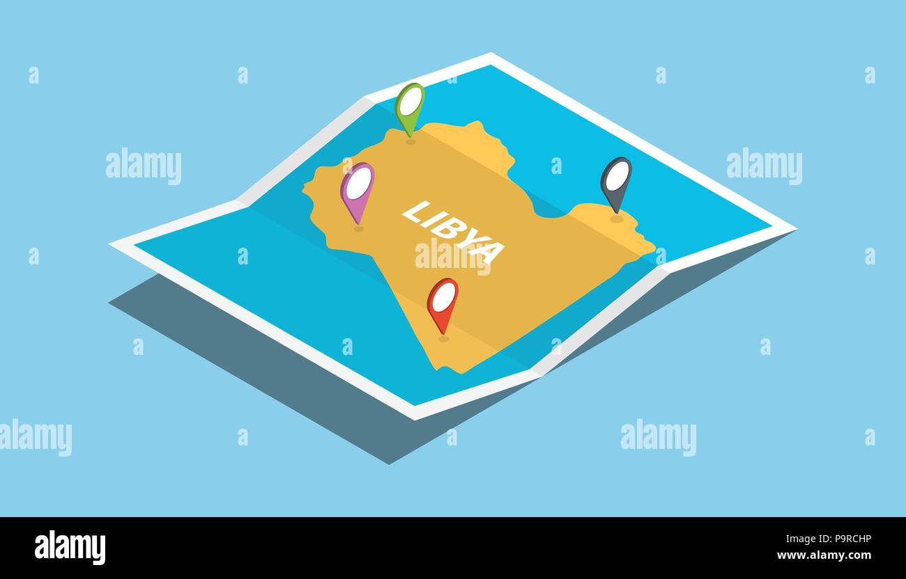 libya africa explore maps with isometric style and pin location tag on top vector illustration Stock Vector
