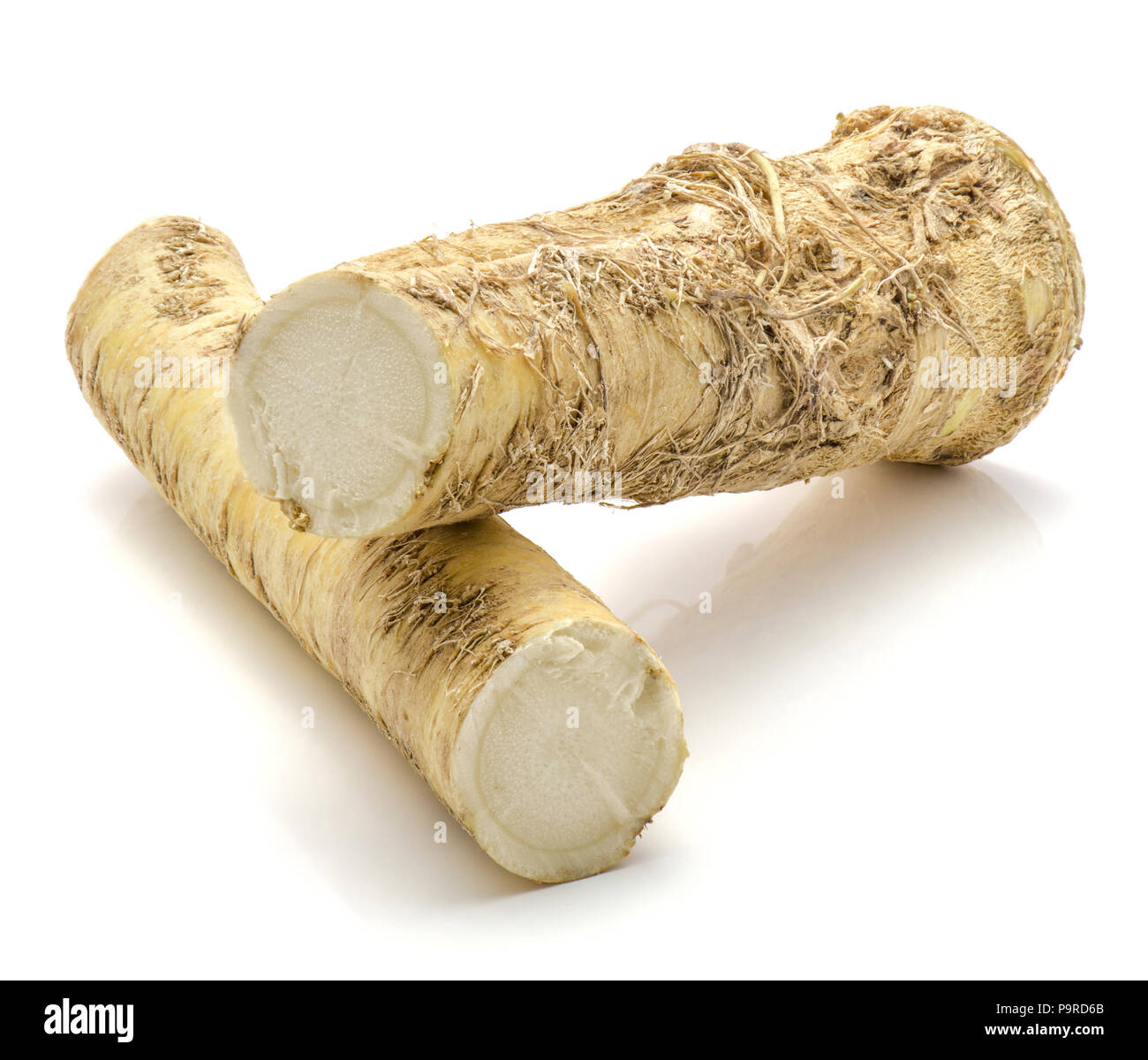 Fresh horseradish root isolated on white background two halves Stock ...