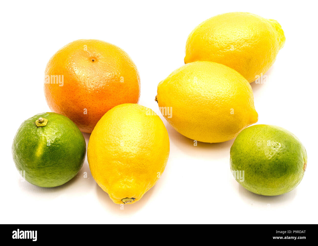 Group of orange tangerine, lime and one lemon isolated on white ...