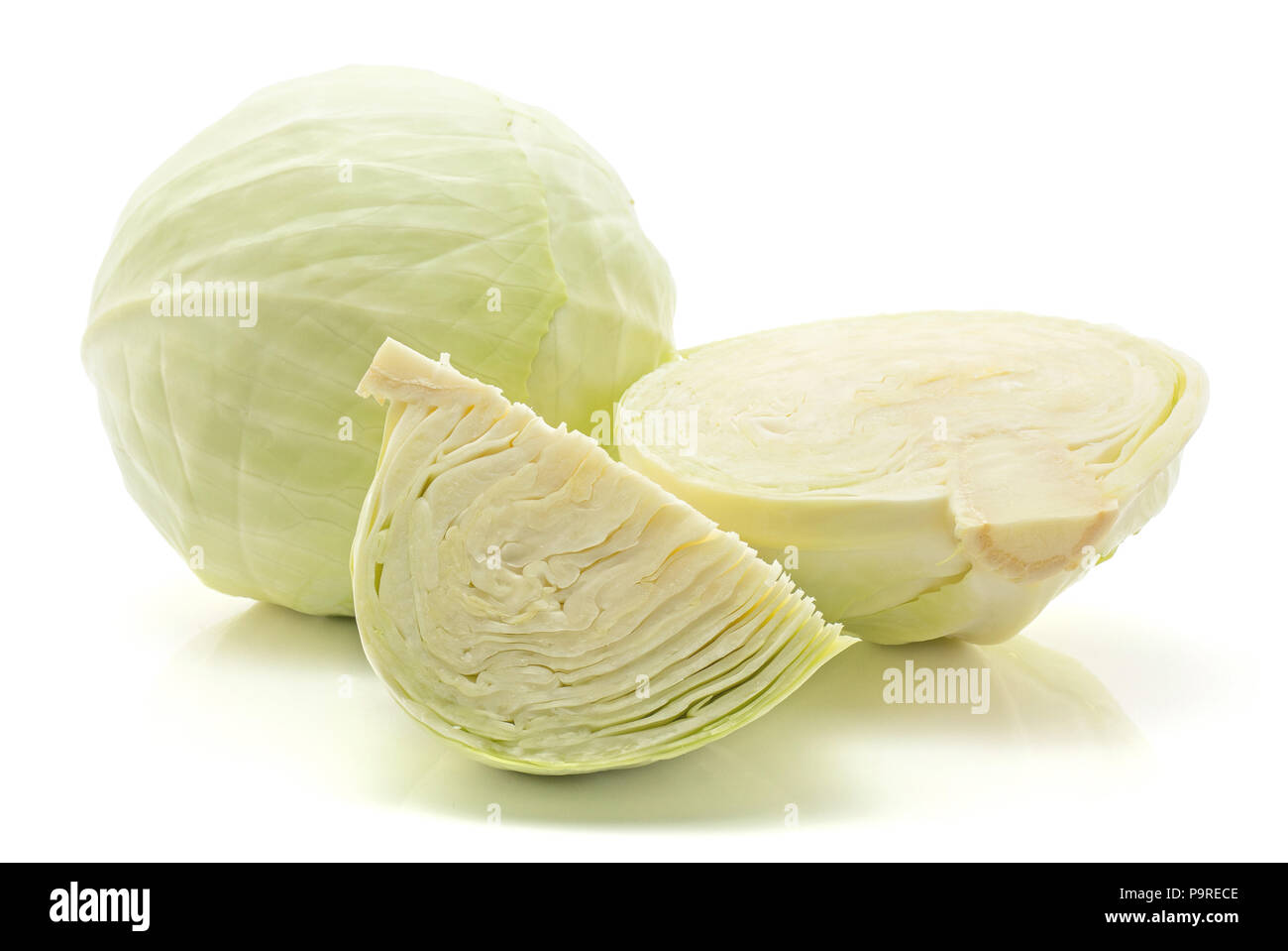 Sliced white cabbage isolated on white background one whole head one