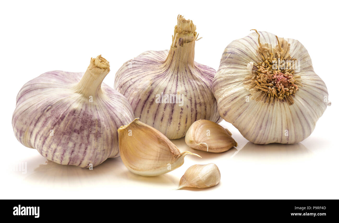 Garlic isolated on white background three bulbs and cloves Stock Photo ...