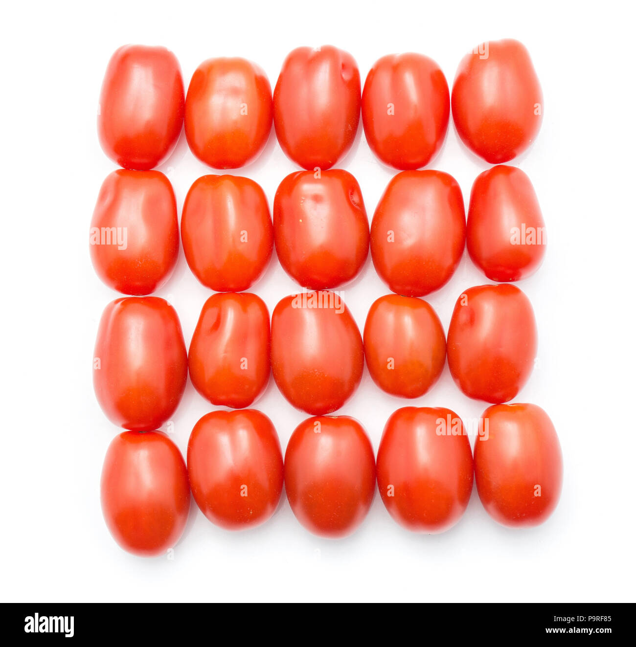 Cherry tomatoes isolated on white background top view square stack Stock Photo
