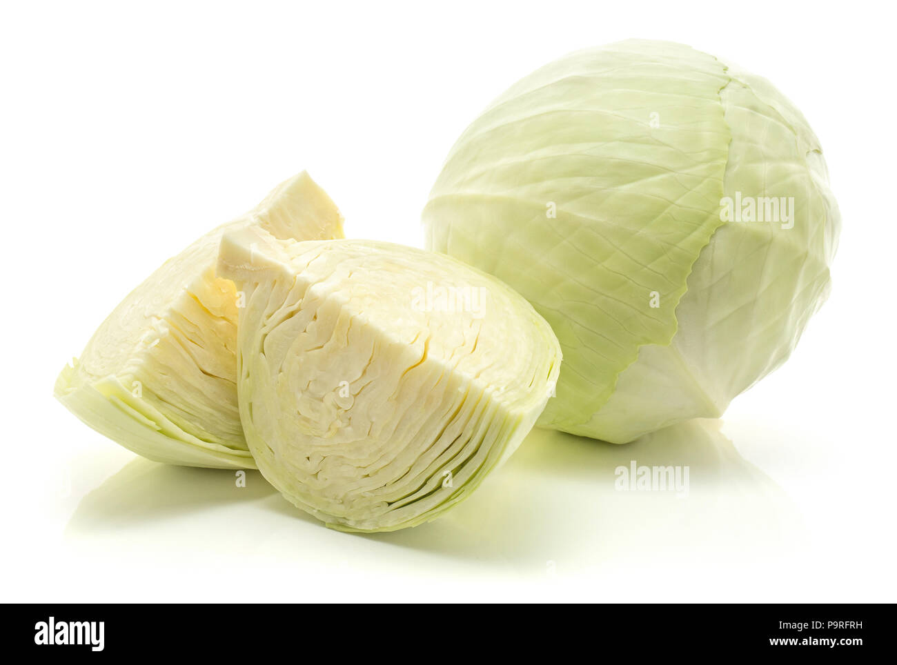 White cabbage isolated on white background one whole head and two
