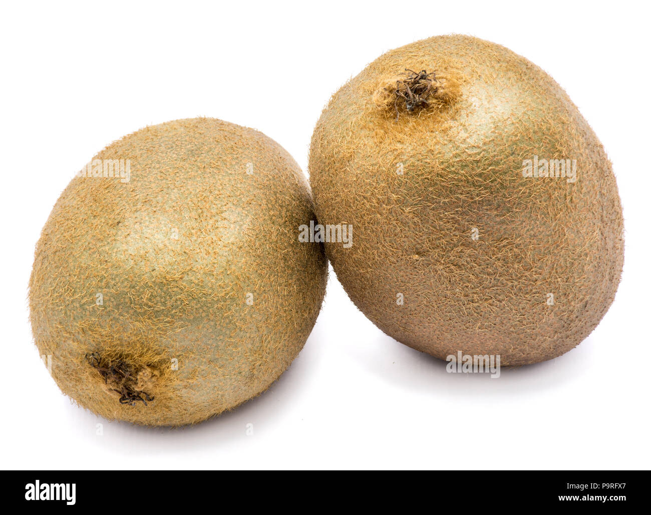 Two whole kiwi fruits (Chinese gooseberry) isolated on white background
