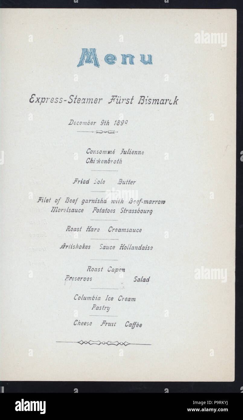 541 DINNER (held by) HAMBURG AMERIKA LINIE (at) SS FURST BISMARCK (SS;) (NYPL Hades-271962-4000006750) Stock Photo
