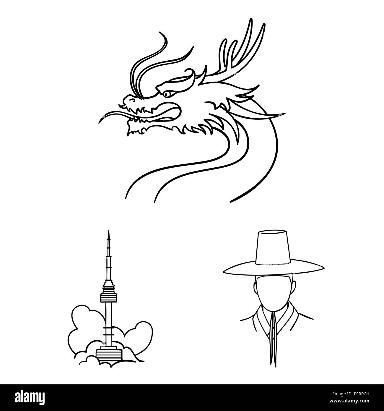 Country South Korea outline icons in set collection for design.Travel ...
