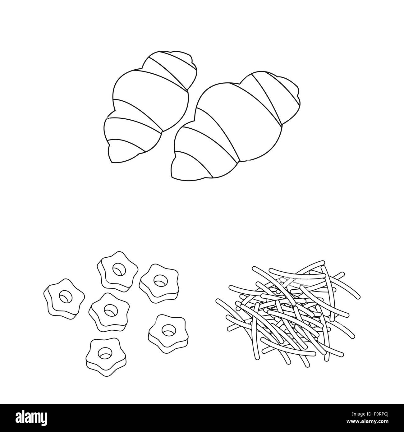 Types of pasta outline icons in set collection for design. Figured ...