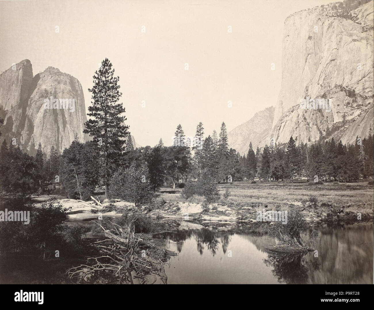 281 Carleton Emmons Watkins - Down the Valley, Yosemite, Cathedral Rocks, El Capitan, Yosemite - Stock Photo
