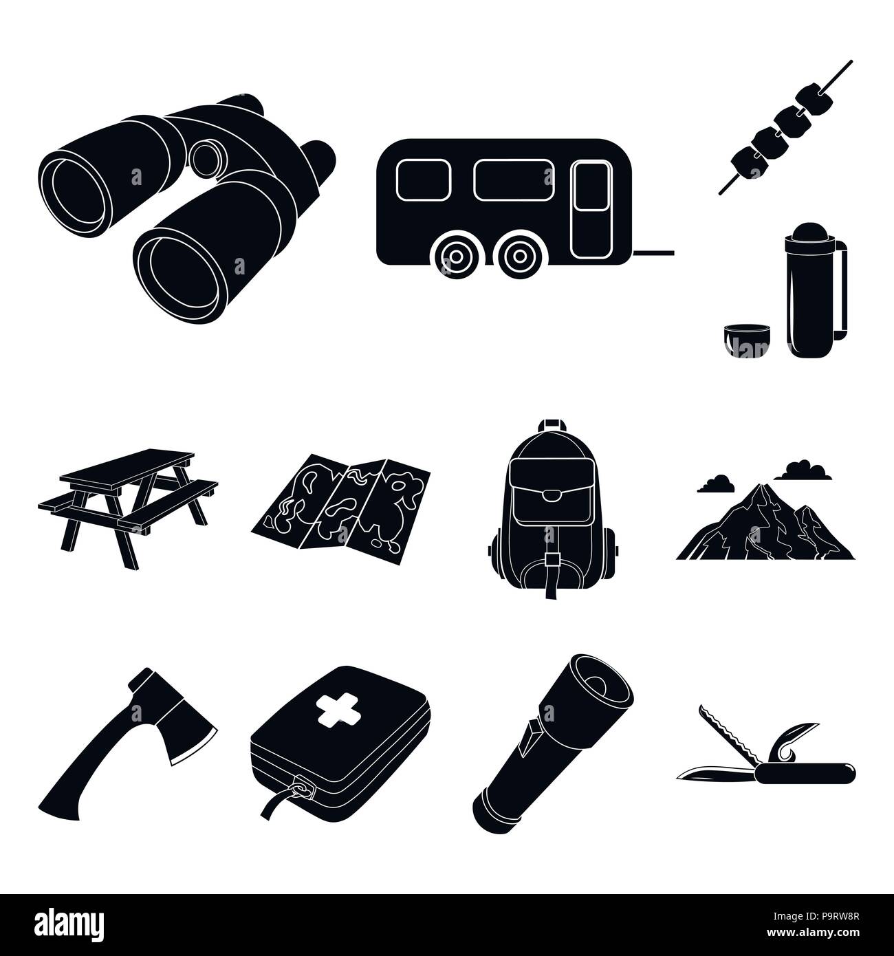 Rest in the camping black icons in set collection for design. Camping ...