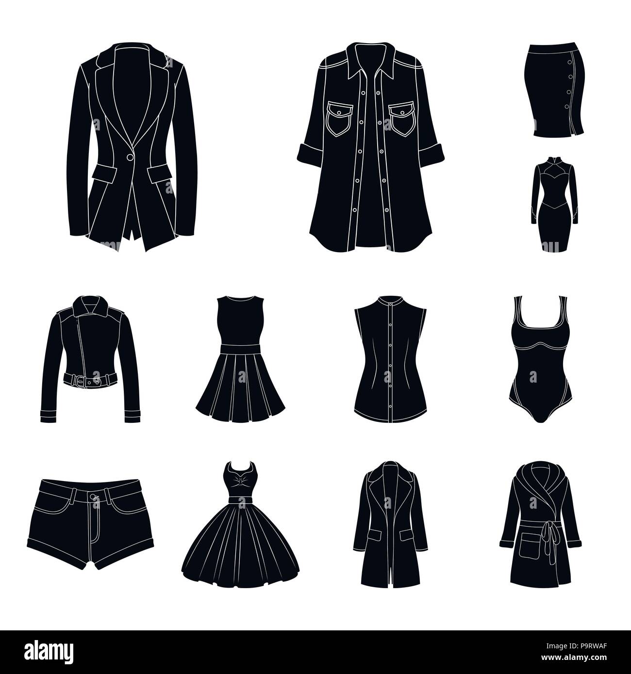 Women Clothing black icons in set collection for design.Clothing ...