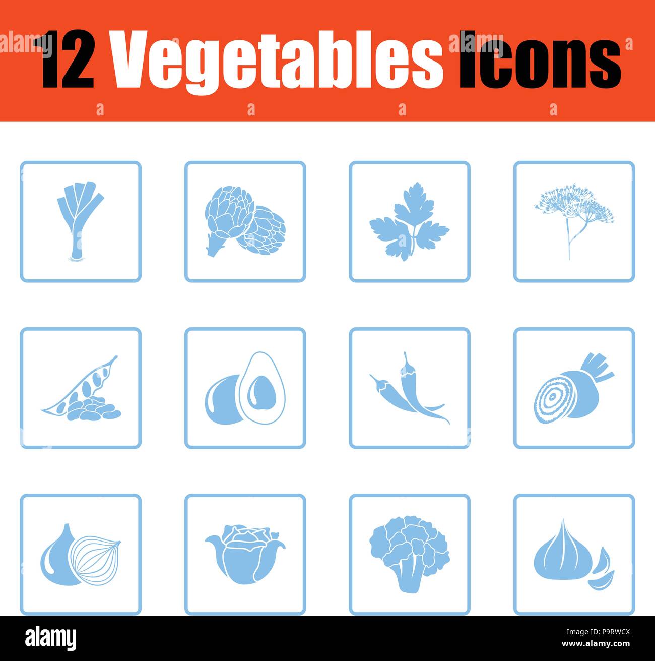Vegetables icon set. Blue frame design. Vector illustration. Stock Vector