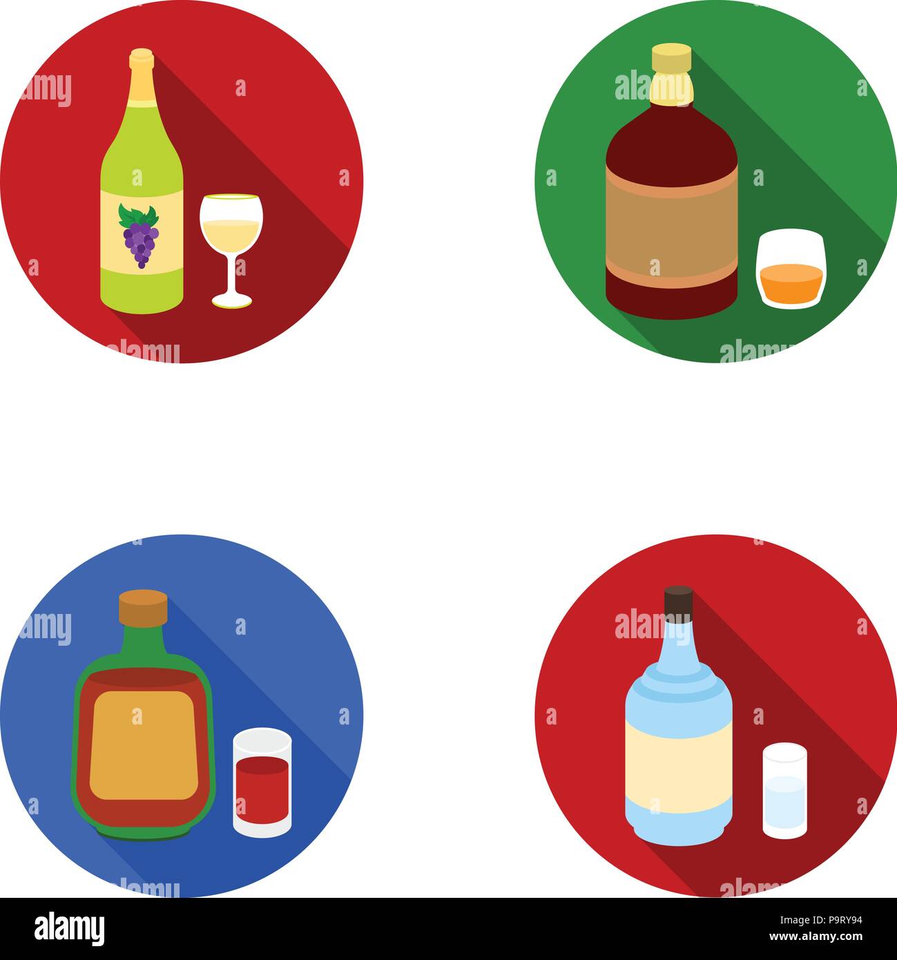 Types of alcohol cartoon icons in set collection for design. Alcohol in bottles vector symbol