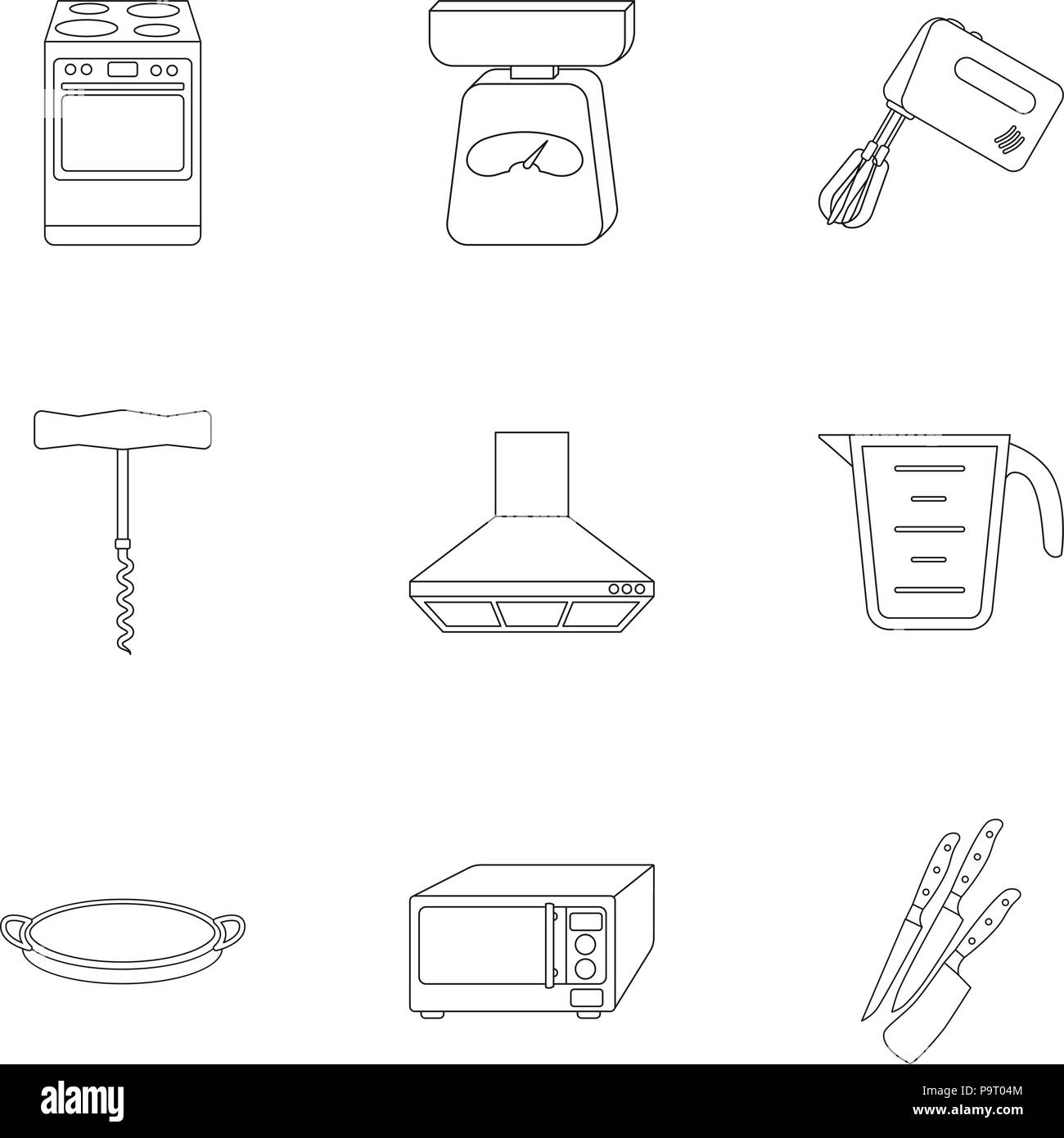 Kitchen set icons in outline style. Big collection of kitchen vector ...