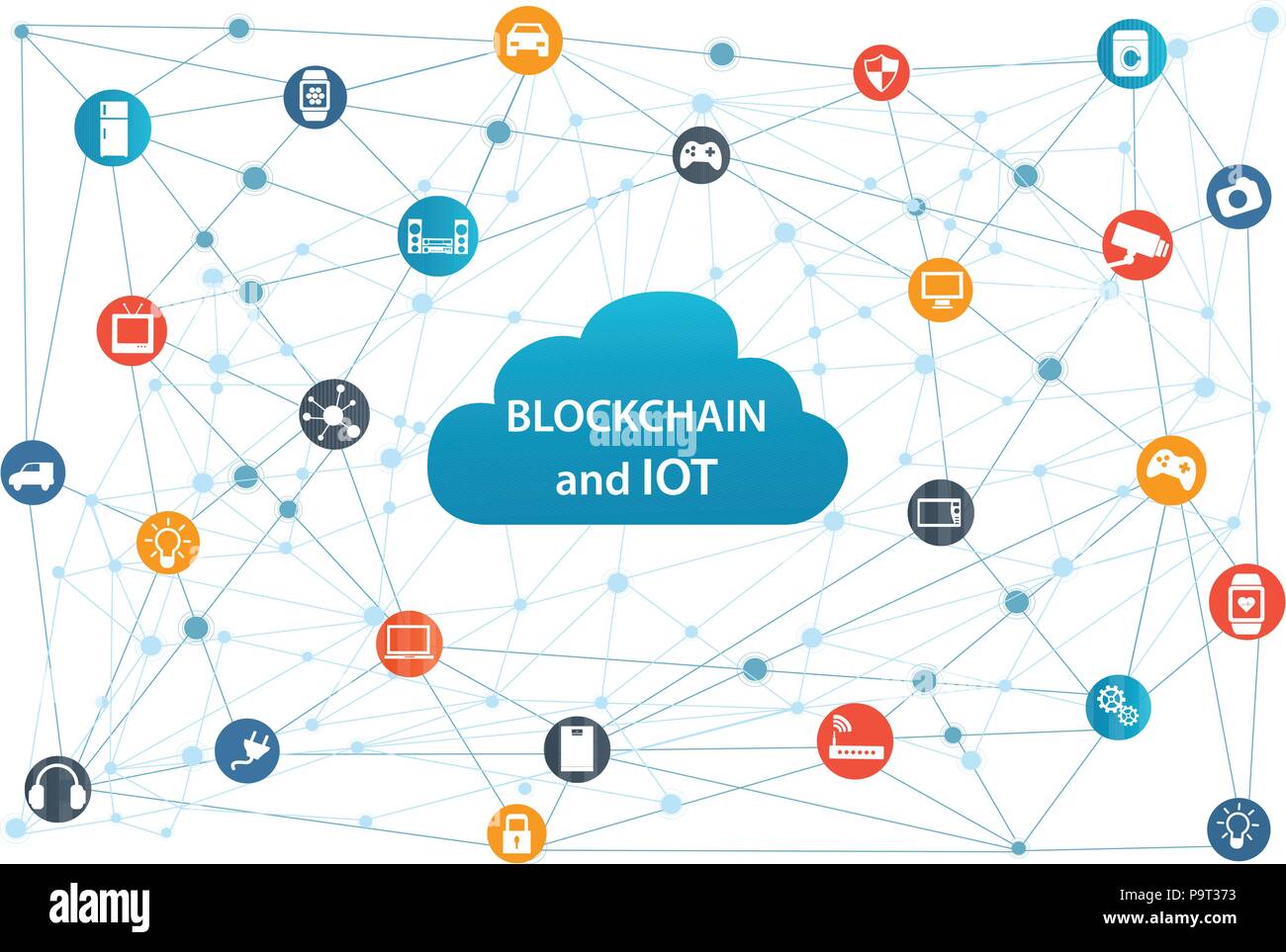 Internet of things concept and Blockchain technology Smart Home Technology Internet networking concept. Internet of things Cloud with apps. Stock Vector