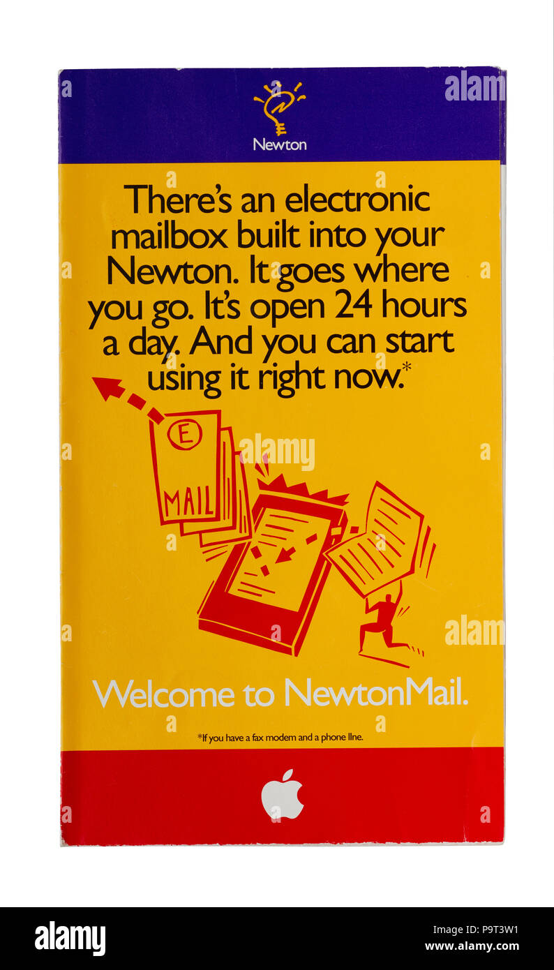 Front cover of a leaflet describing electronic mailbox for Apple’s Newton. This was before email was a commonly used Stock Photo