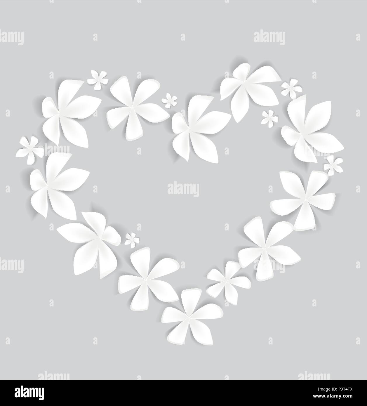 Heart decorated with white flowers, vector illustration Stock Vector ...
