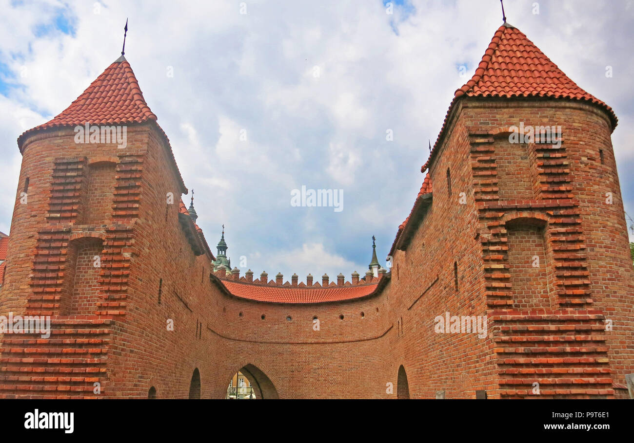 gate in Barbican fortification, exit from the Old Town to New Town, Warsaw, Poland Stock Photo