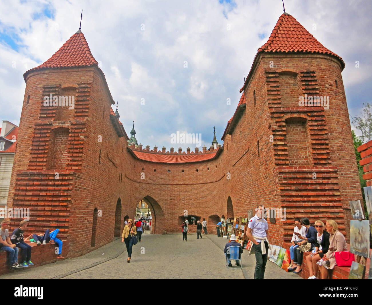 gate in Barbican fortification, exit from the Old Town to New Town, Warsaw, Poland Stock Photo