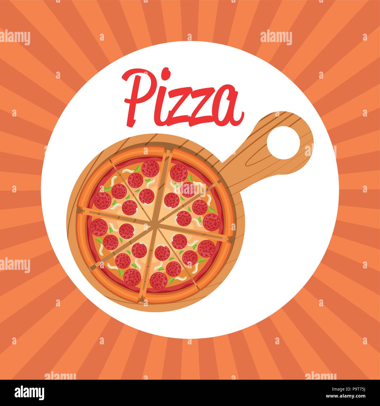 delicious italian pizza in wooden tray vector illustration design Stock ...