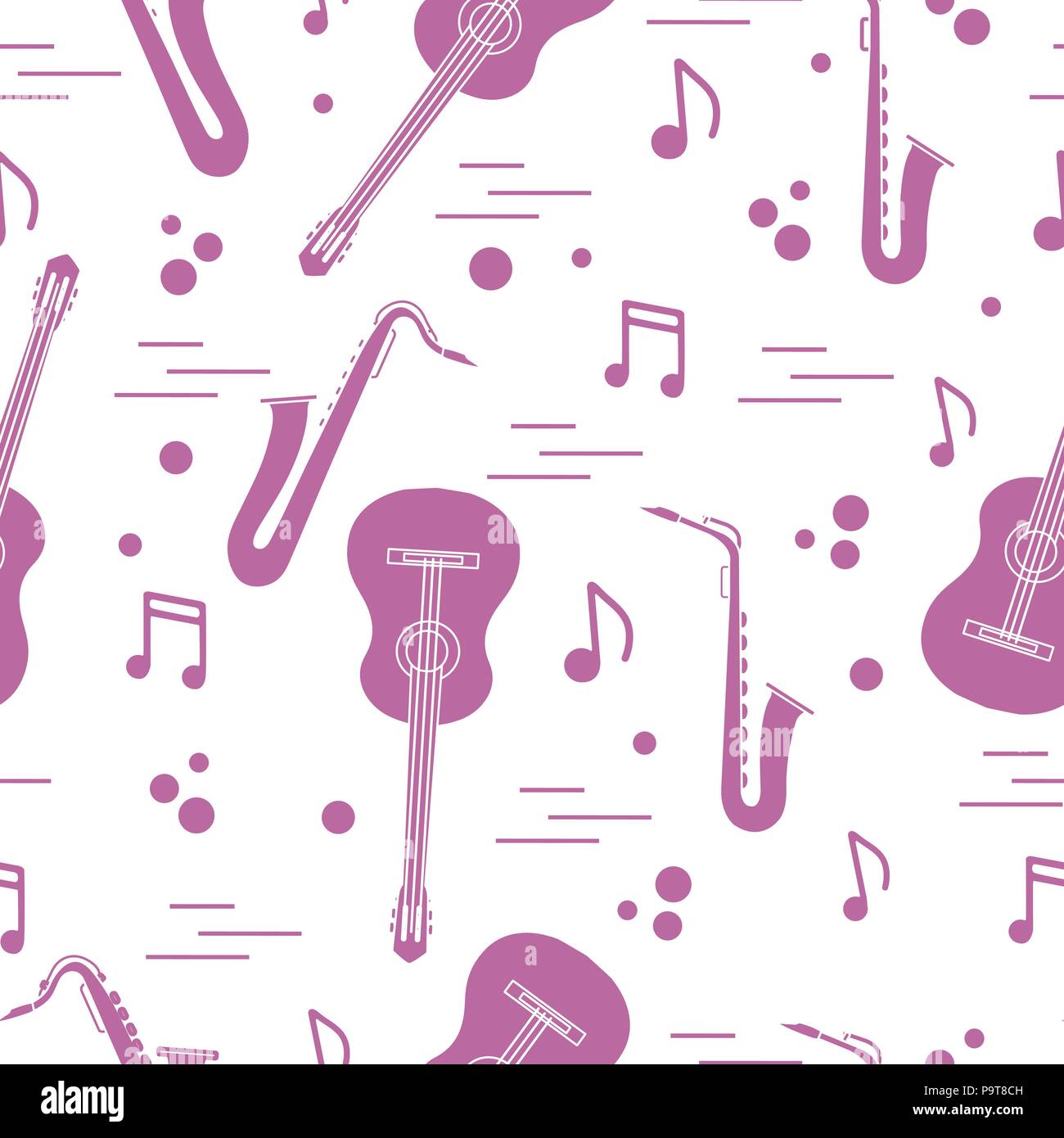 Seamless pattern with saxophones, notes, guitars. Musical instruments ...