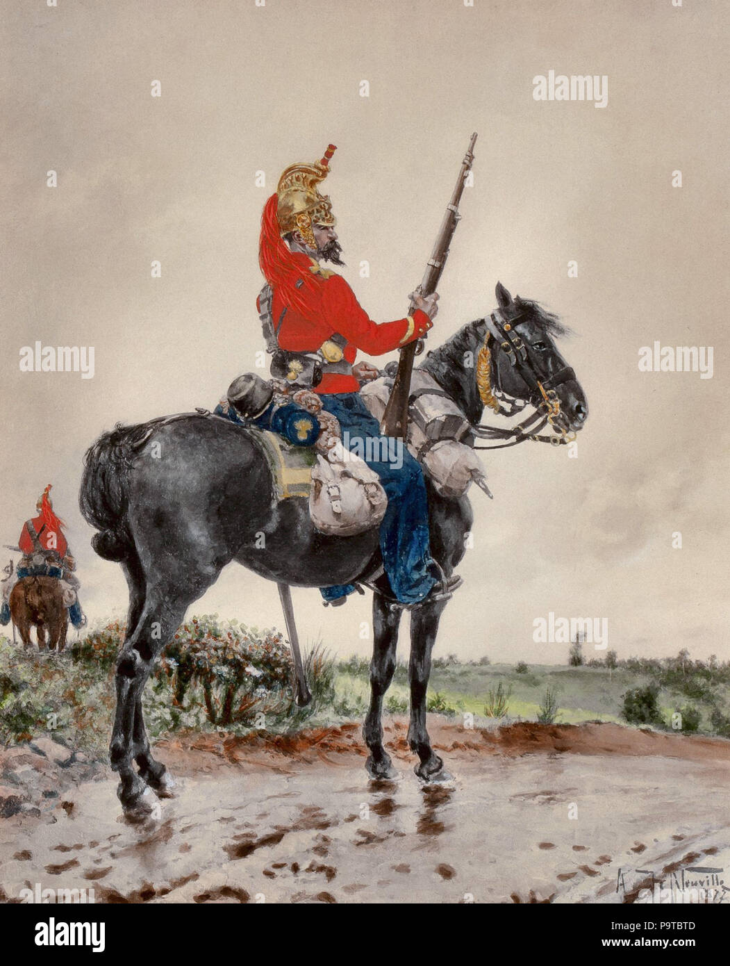 Neuville Alphonse De Mounted Soldier on Guard Stock Photo Alamy