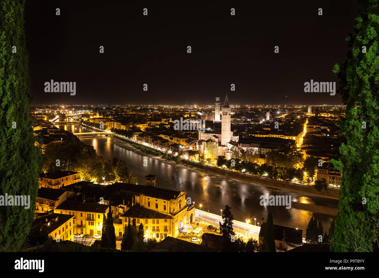 Verona landscape by night, Italy Stock Photo - Alamy