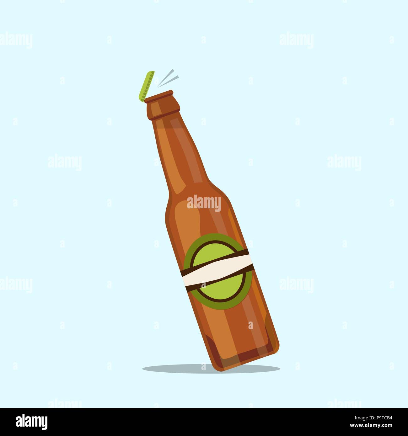 Opening beer bottle on a blue background. Vector illustration Stock Vector