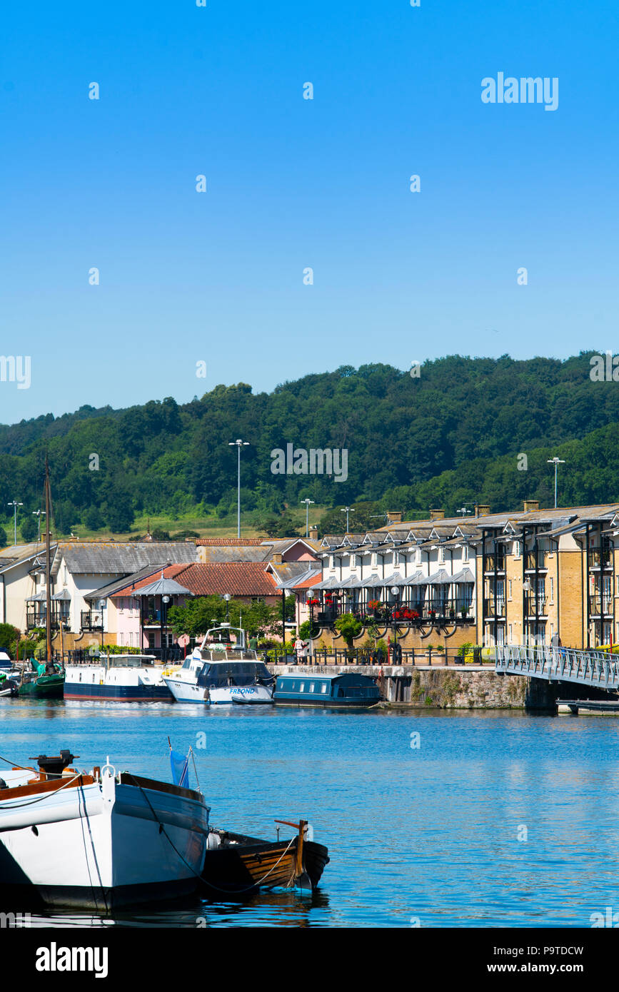 Houses overlooking the harbourside dock area of Hotwells in Bristol on a sunny summer day. Stock Photo